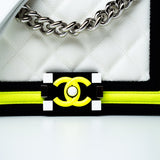 CHANEL Handbag White Small Fluo Boy Flap Nylon Quilted White Black Yellow -Knockoff
