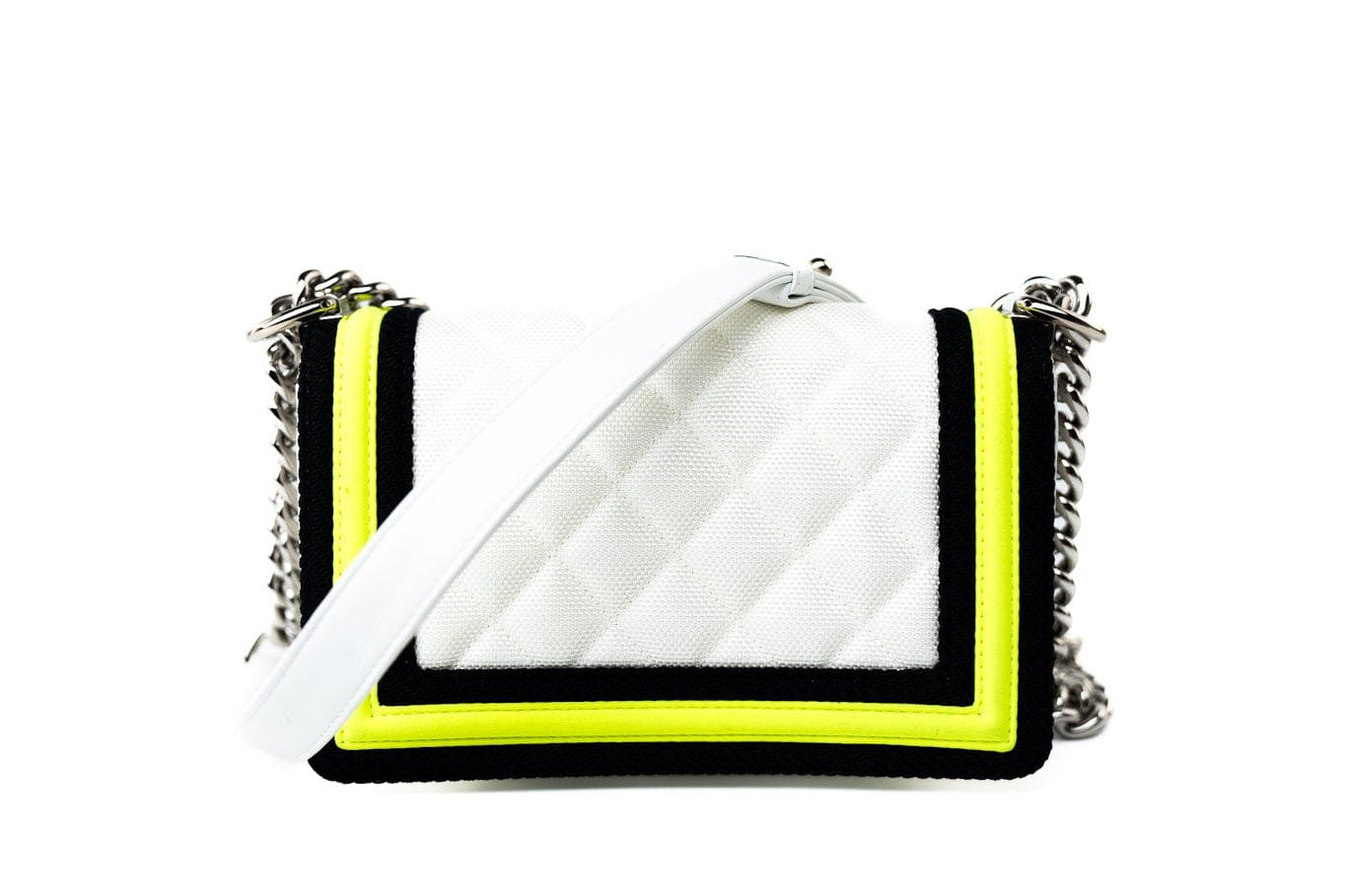 CHANEL Handbag White Small Fluo Boy Flap Nylon Quilted White Black Yellow -Knockoff
