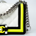 CHANEL Handbag White Small Fluo Boy Flap Nylon Quilted White Black Yellow -Knockoff
