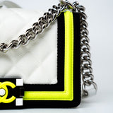 CHANEL Handbag White Small Fluo Boy Flap Nylon Quilted White Black Yellow -Knockoff
