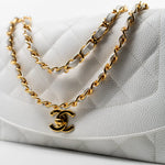 CHANEL Handbag White Vintage White Caviar Quilted Medium Diana Flap GHW -Knockoff
