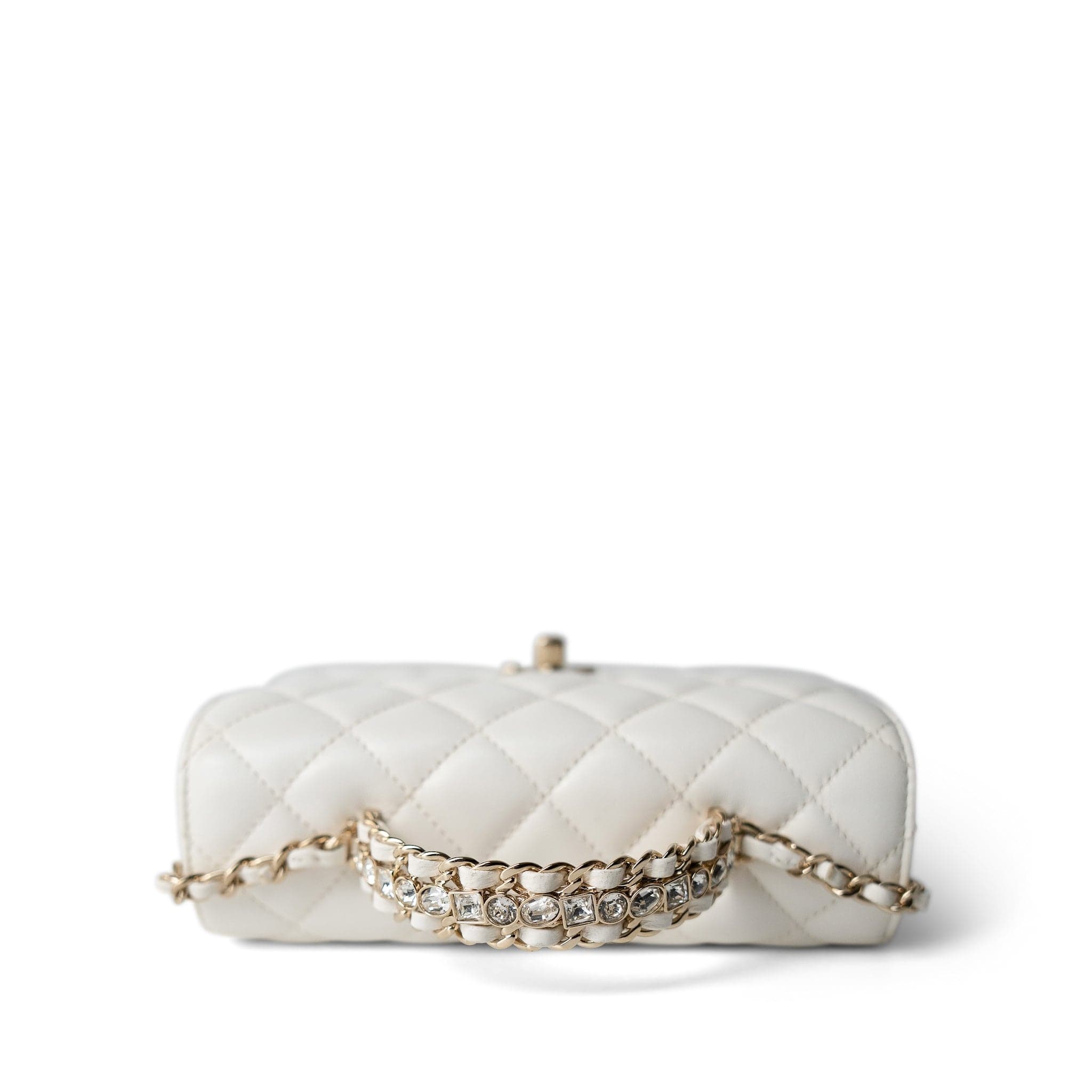 CHANEL Handbag White White Lambskin Quilted Crystal Top Handle Flap Light Gold Hardware -Knockoff
