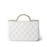 CHANEL Handbag White White Lambskin Quilted Crystal Top Handle Flap Light Gold Hardware -Knockoff
