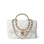 CHANEL Handbag White White Lambskin Quilted Crystal Top Handle Flap Light Gold Hardware -Knockoff
