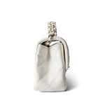 CHANEL Handbag White White Lambskin Quilted Crystal Top Handle Flap Light Gold Hardware -Knockoff
