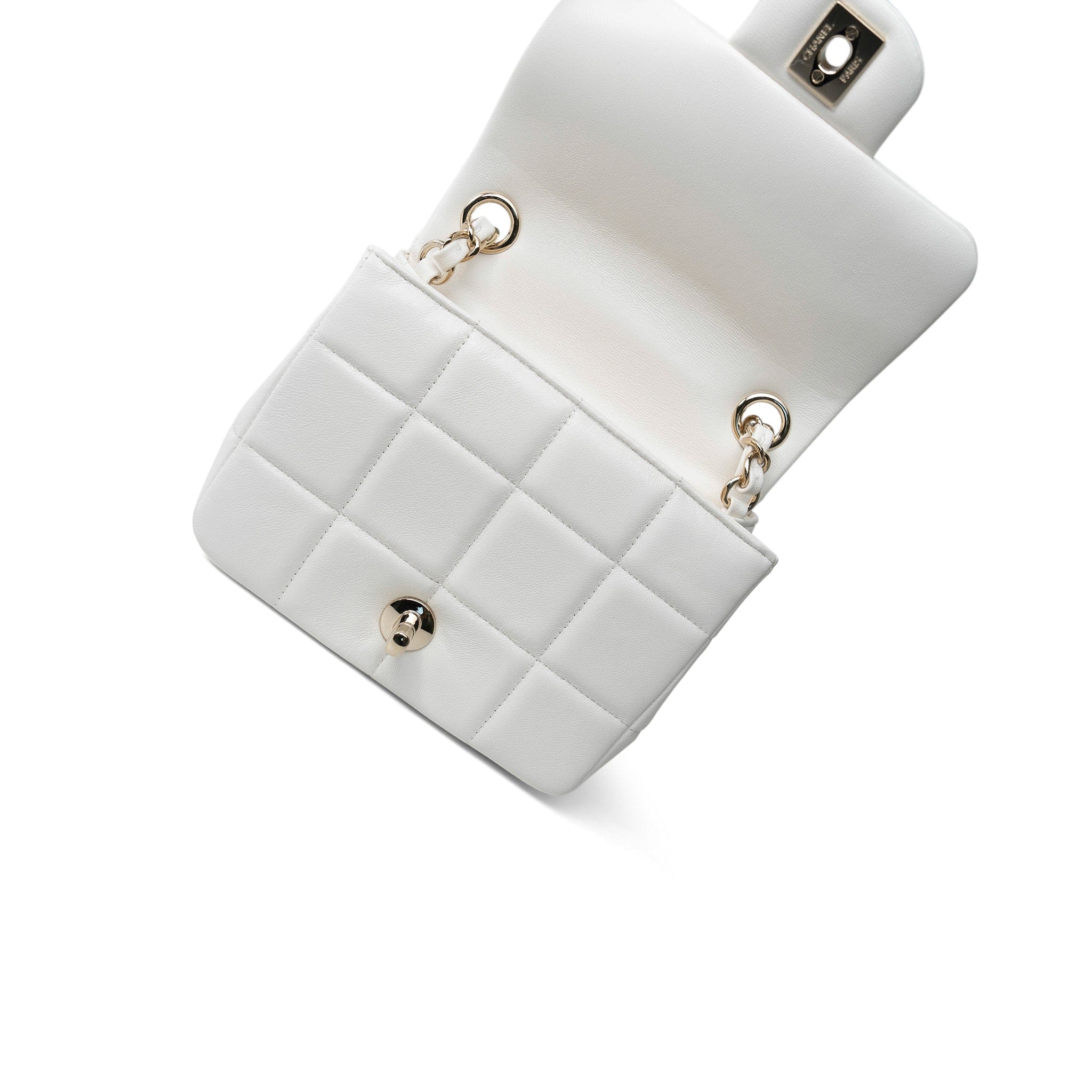 CHANEL Handbag White White Lambskin Resin Crystal Square Quilted Monacoco Mini Square Flap -Knockoff
