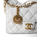 CHANEL Handbag White White Shiny Crumpled Calfskin Hobo Bag Small Aged Gold Hardware -Knockoff
