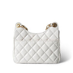 CHANEL Handbag White White Shiny Crumpled Calfskin Hobo Bag Small Aged Gold Hardware -Knockoff
