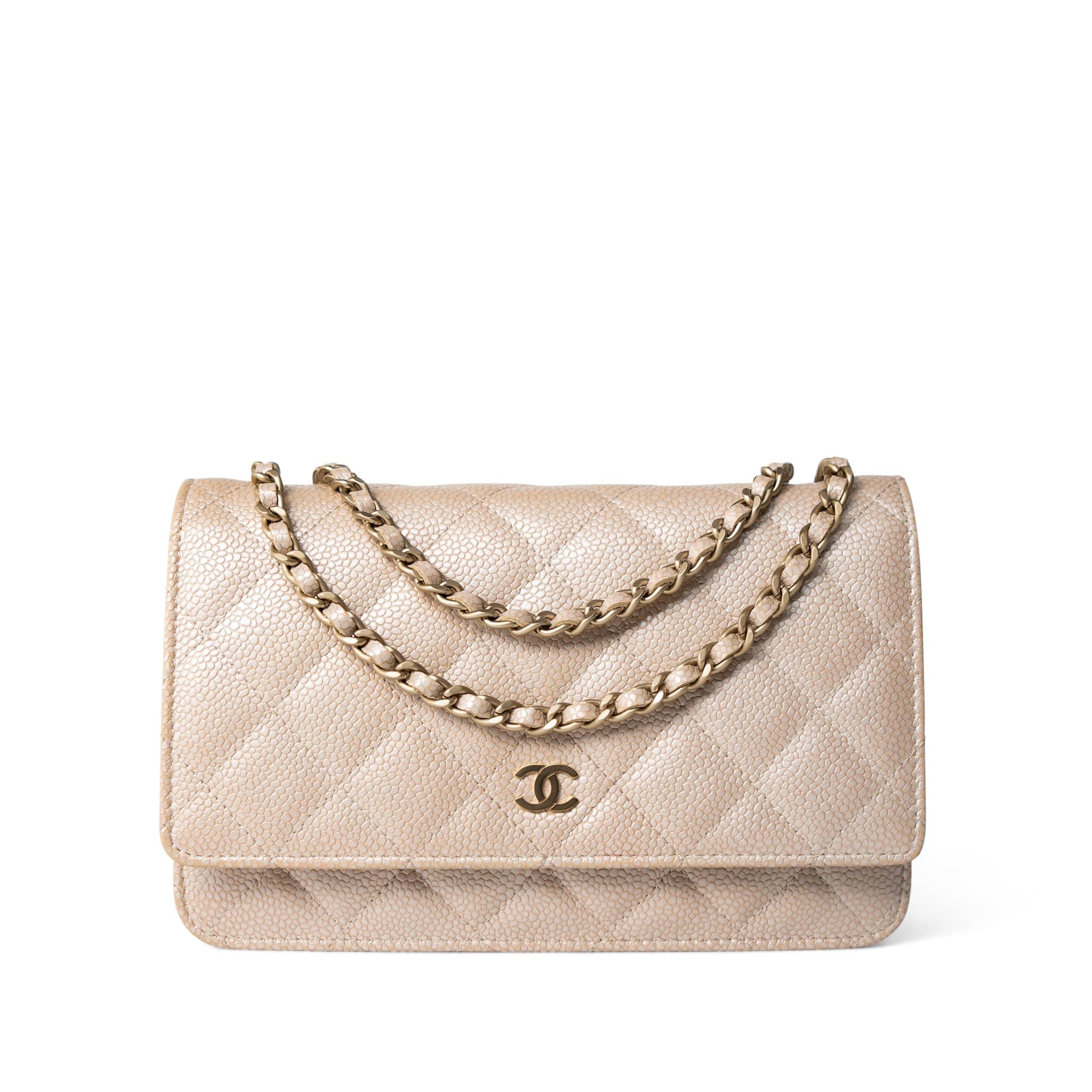 CHANEL Handbag WOC / Beige 12P Pearly Beige Caviar Quilted Wallet on Chain WOC -Knockoff
