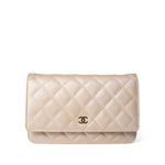 CHANEL Handbag WOC / Beige 12P Pearly Beige Caviar Quilted Wallet on Chain WOC -Knockoff
