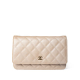 CHANEL Handbag WOC / Beige 12P Pearly Beige Caviar Quilted Wallet on Chain WOC -Knockoff
