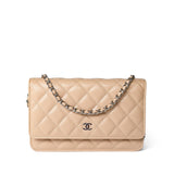 CHANEL Handbag WOC / Beige Beige Clair Caviar Quilted Wallet on Chain WOC Silver Hardware -Knockoff
