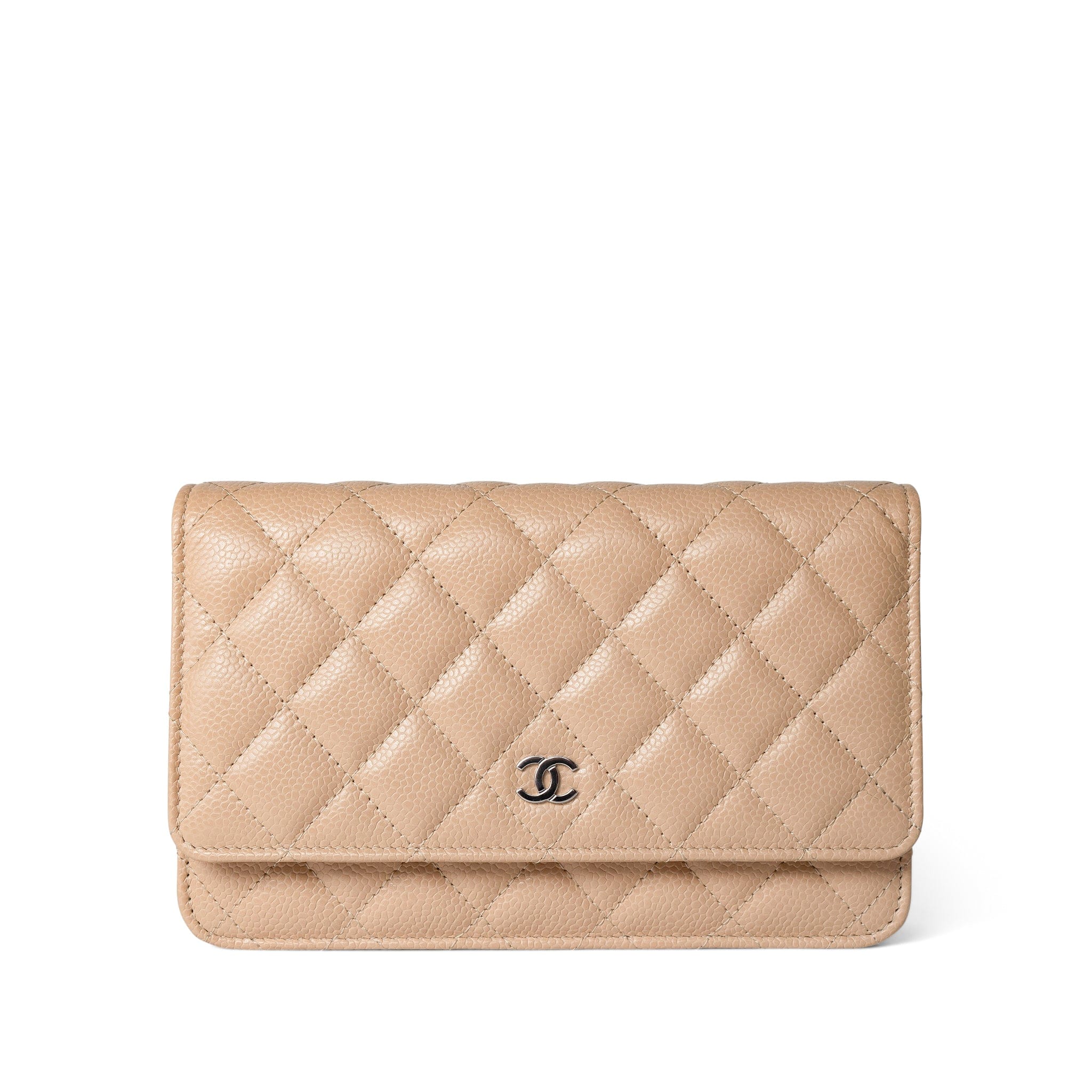 CHANEL Handbag WOC / Beige Beige Clair Caviar Quilted Wallet on Chain WOC Silver Hardware -Knockoff
