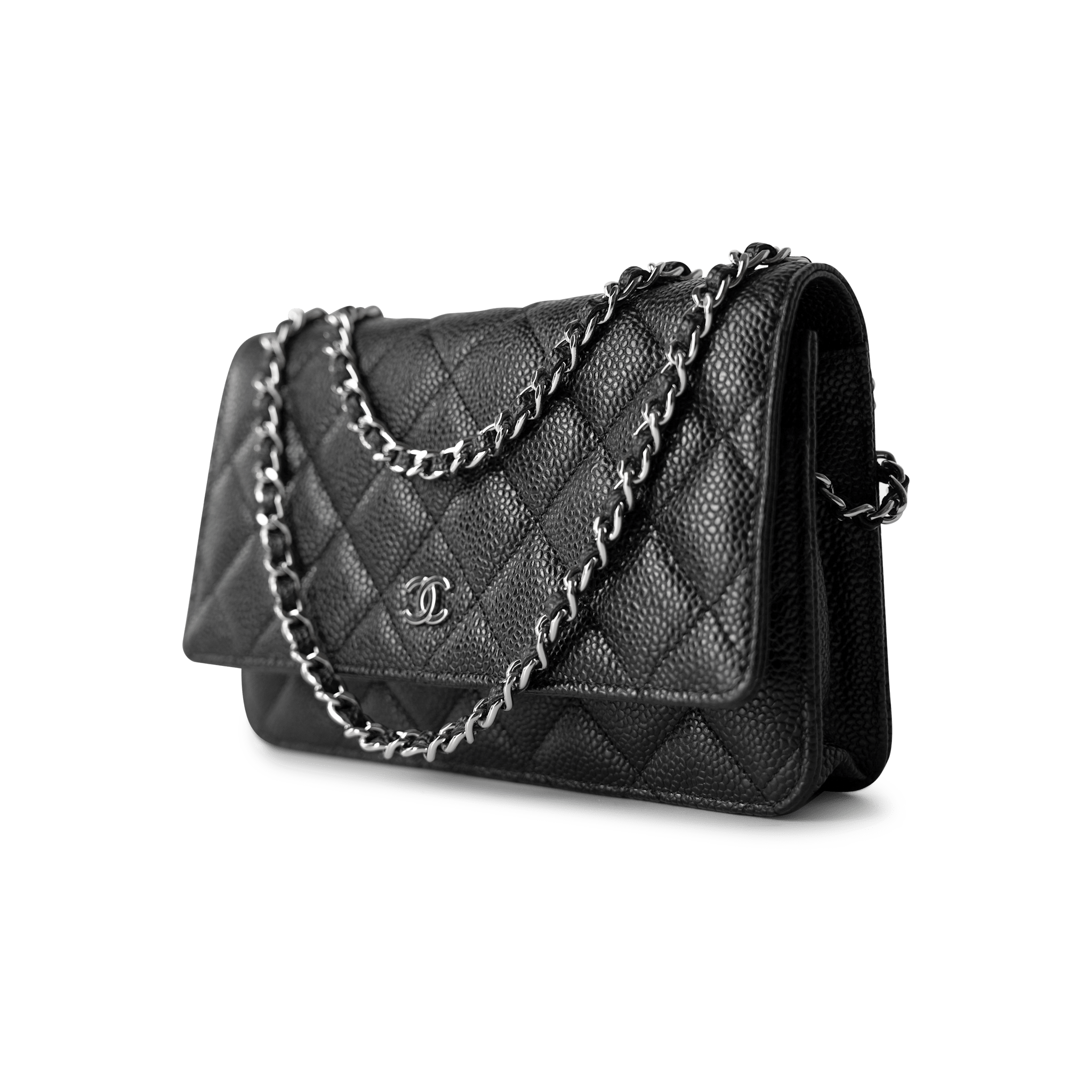 CHANEL Handbag WOC / Black Black Caviar Quilted Wallet on Chain Silver Hardware -Knockoff
