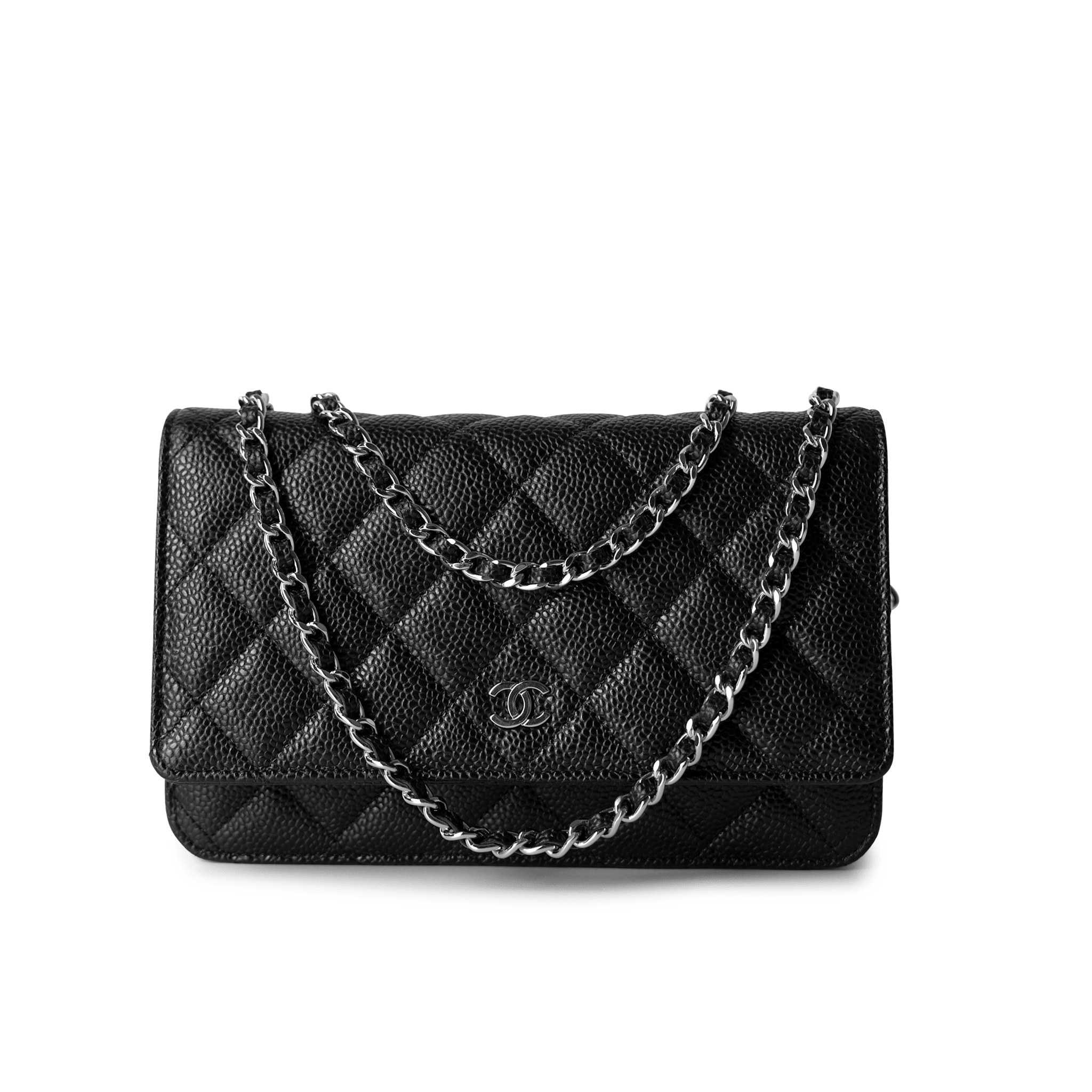 CHANEL Handbag WOC / Black Black Caviar Quilted Wallet on Chain Silver Hardware -Knockoff
