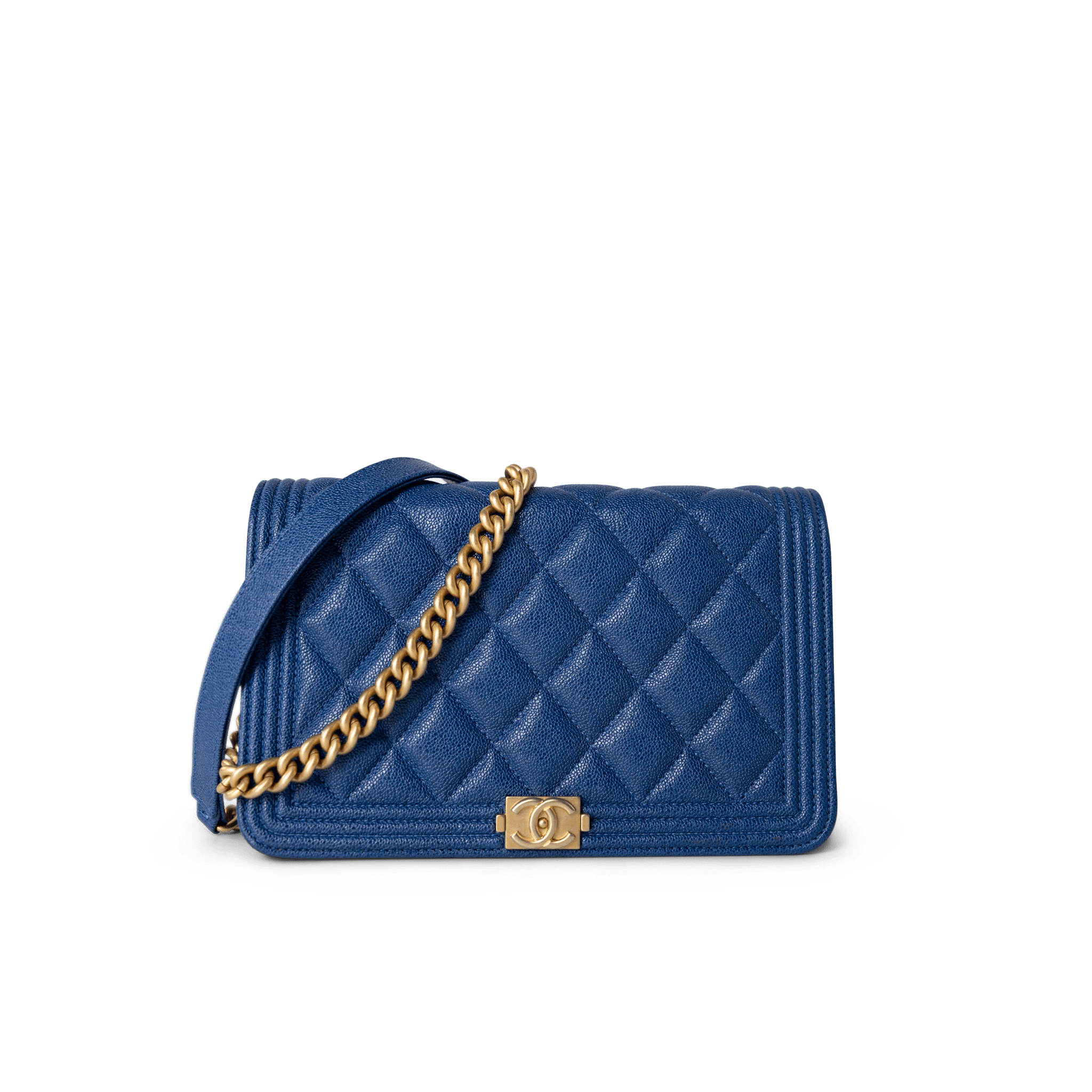 CHANEL Handbag WOC / Blue 19A Blue Caviar Quilted Boy Wallet On Chain WOC Antique Gold Hardware -Knockoff
