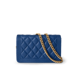 CHANEL Handbag WOC / Blue 19A Blue Caviar Quilted Boy Wallet On Chain WOC Antique Gold Hardware -Knockoff
