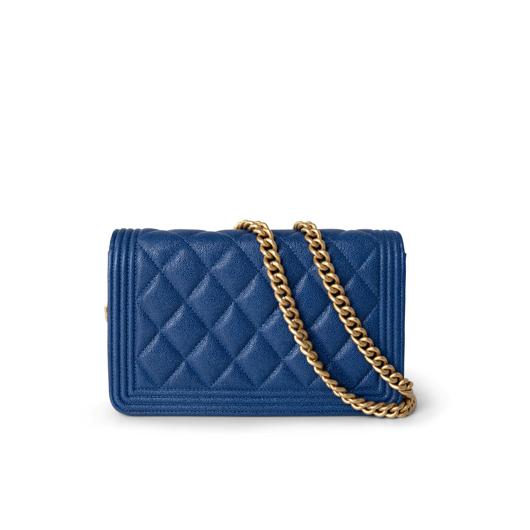 CHANEL Handbag WOC / Blue 19A Blue Caviar Quilted Boy Wallet On Chain WOC Antique Gold Hardware -Knockoff
