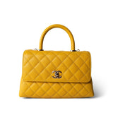 CHANEL Handbag Yellow 22A Yellow Caviar Quilted Coco Handle Small (Old Mini) Light Gold Hardware -Knockoff
