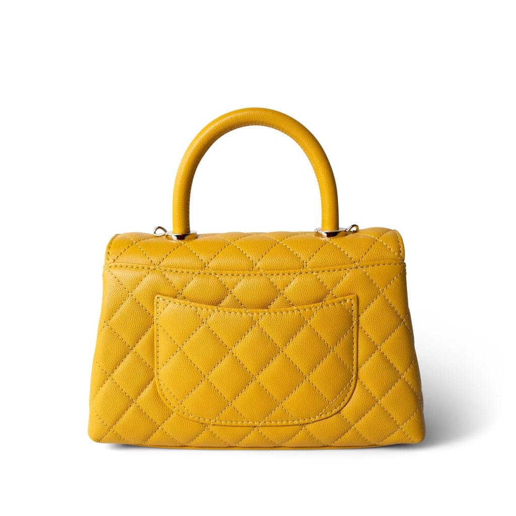 CHANEL Handbag Yellow 22A Yellow Caviar Quilted Coco Handle Small (Old Mini) Light Gold Hardware -Knockoff
