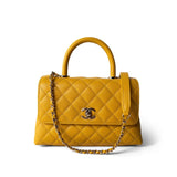 CHANEL Handbag Yellow 22A Yellow Caviar Quilted Coco Handle Small (Old Mini) Light Gold Hardware -Knockoff
