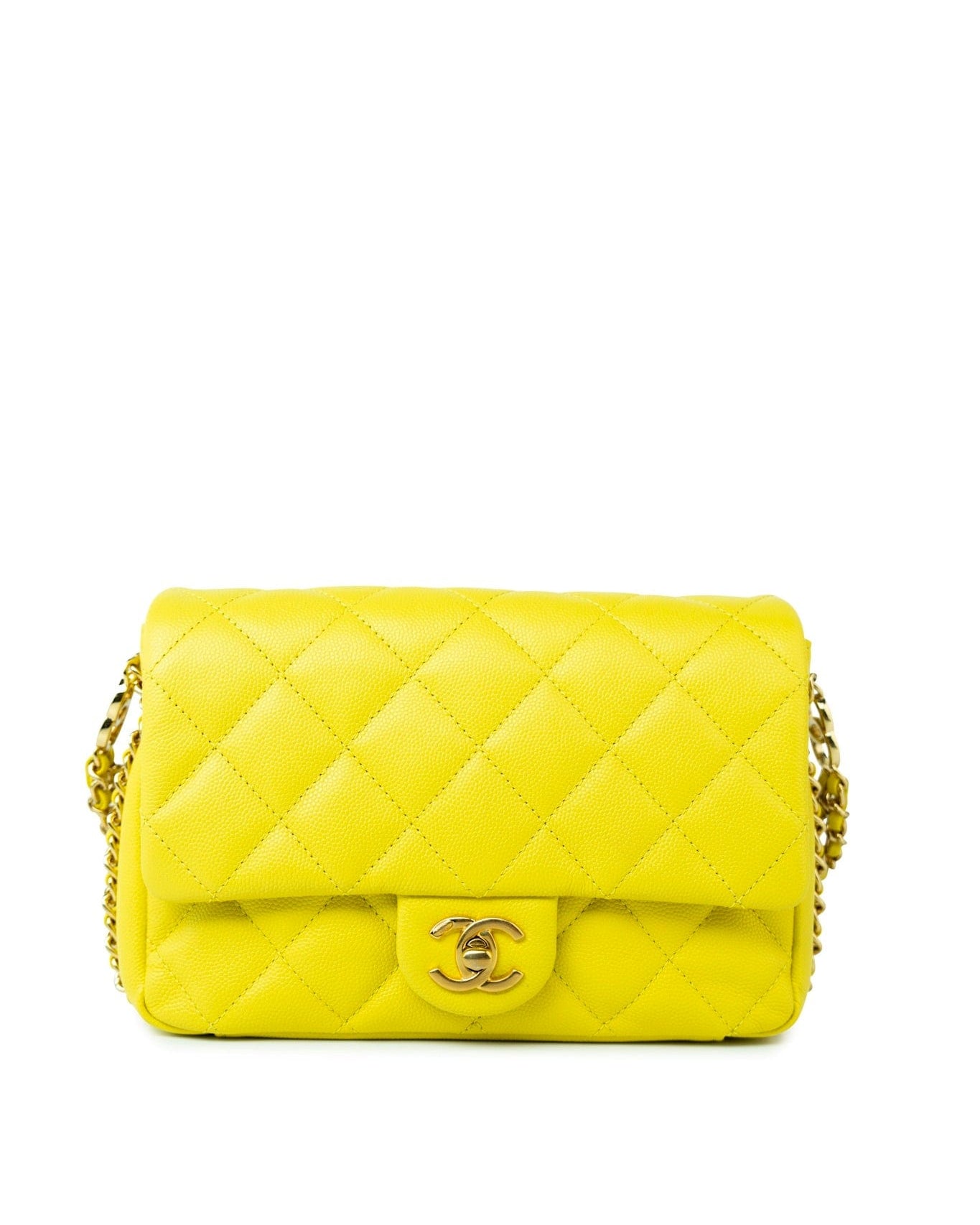 CHANEL Handbag Yellow 23C Neon Yellow Caviar Quilted Coco You Mini Flap Bag Light Gold Hardware -Knockoff
