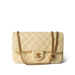 CHANEL Handbag Yellow 23S Light Yellow Lambskin Quilted Sweet Camelia Medium Single Flap Aged Gold Hardware -Knockoff
