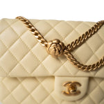 CHANEL Handbag Yellow 23S Light Yellow Lambskin Quilted Sweet Camelia Medium Single Flap Aged Gold Hardware -Knockoff
