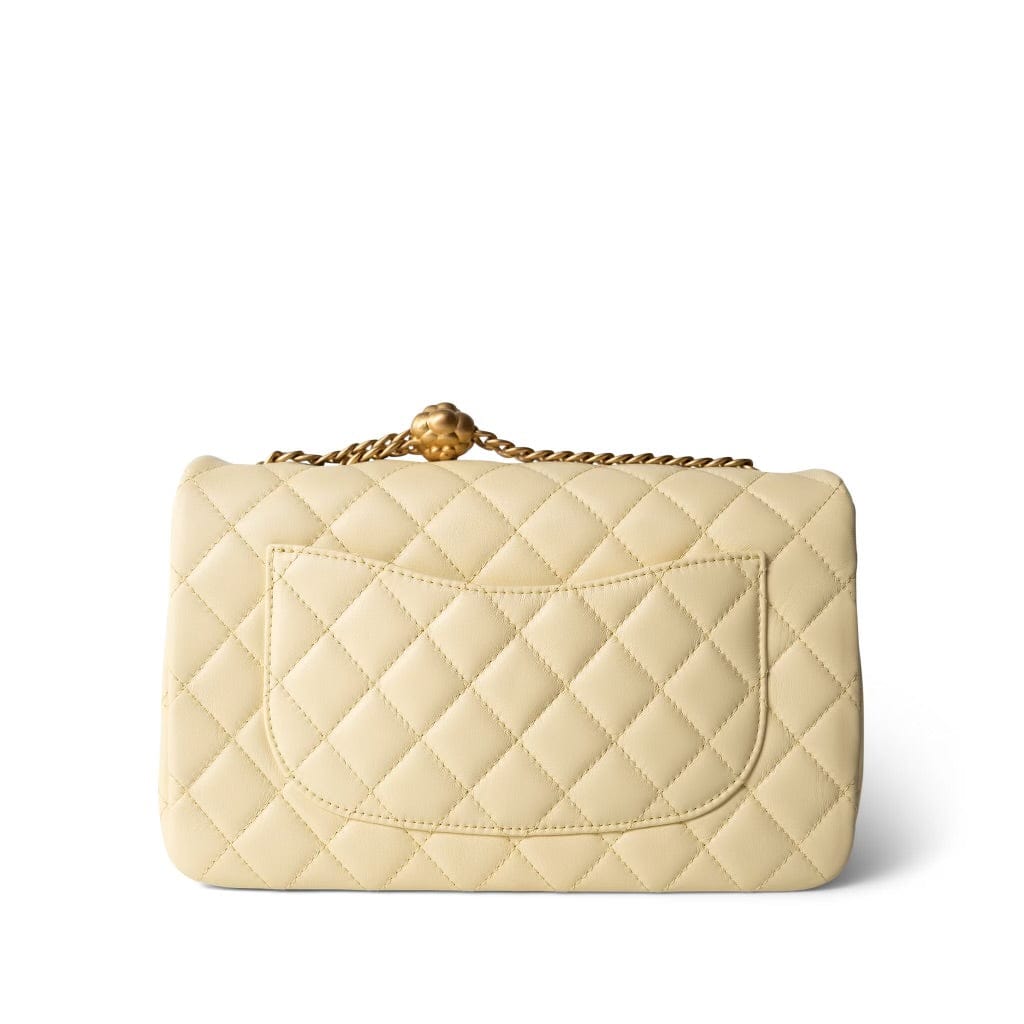 CHANEL Handbag Yellow 23S Light Yellow Lambskin Quilted Sweet Camelia Medium Single Flap Aged Gold Hardware -Knockoff
