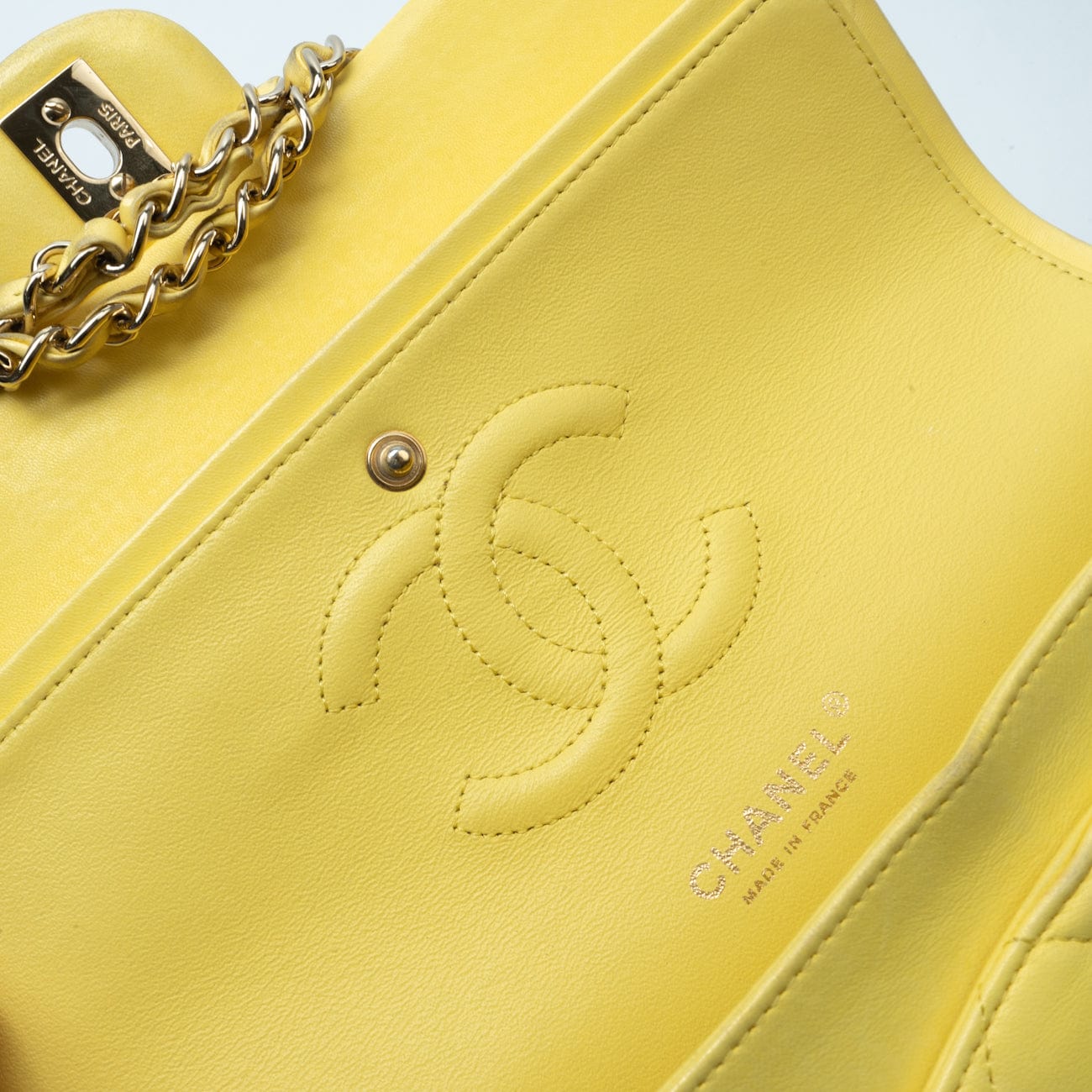 CHANEL Handbag Yellow Lambskin Quilted Double Classic Flap Medium Light Gold Hardware -Knockoff
