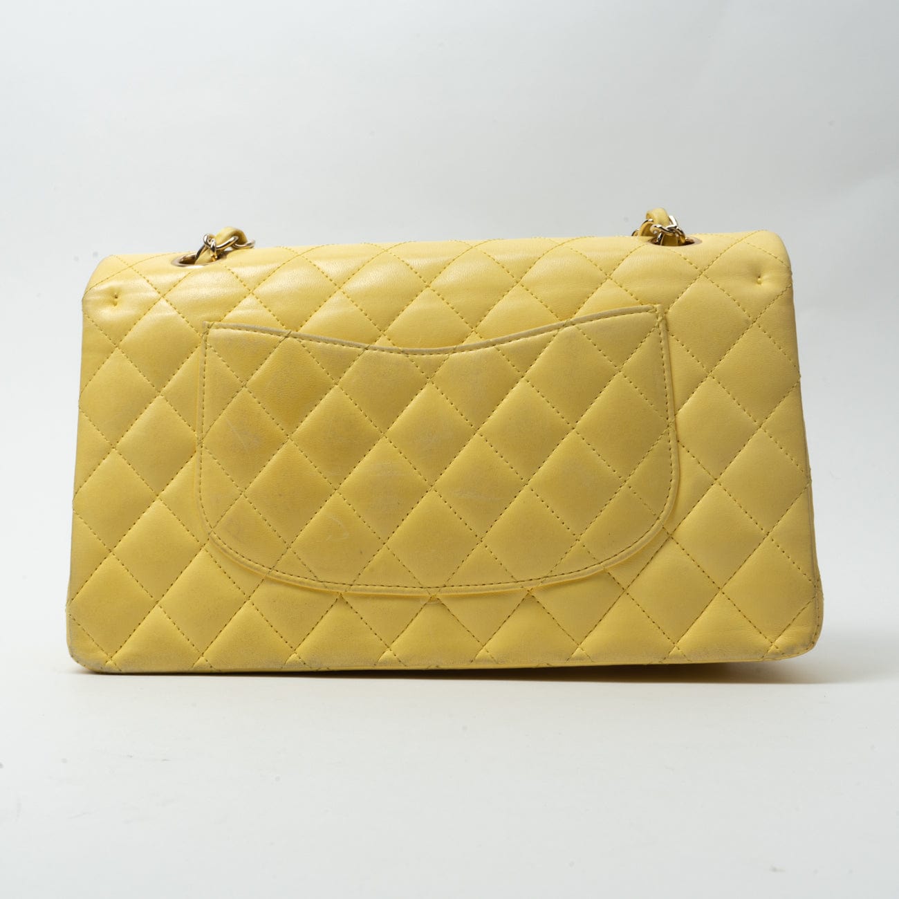 CHANEL Handbag Yellow Lambskin Quilted Double Classic Flap Medium Light Gold Hardware -Knockoff
