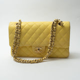 CHANEL Handbag Yellow Lambskin Quilted Double Classic Flap Medium Light Gold Hardware -Knockoff
