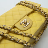 CHANEL Handbag Yellow Lambskin Quilted Double Classic Flap Medium Light Gold Hardware -Knockoff
