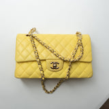 CHANEL Handbag Yellow Lambskin Quilted Double Classic Flap Medium Light Gold Hardware -Knockoff
