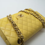 CHANEL Handbag Yellow Lambskin Quilted Double Classic Flap Medium Light Gold Hardware -Knockoff
