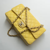 CHANEL Handbag Yellow Lambskin Quilted Double Classic Flap Medium Light Gold Hardware -Knockoff
