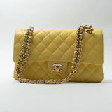 CHANEL Handbag Yellow Lambskin Quilted Double Classic Flap Medium Light Gold Hardware -Knockoff
