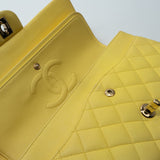 CHANEL Handbag Yellow Lambskin Quilted Double Classic Flap Medium Light Gold Hardware -Knockoff
