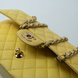 CHANEL Handbag Yellow Lambskin Quilted Double Classic Flap Medium Light Gold Hardware -Knockoff
