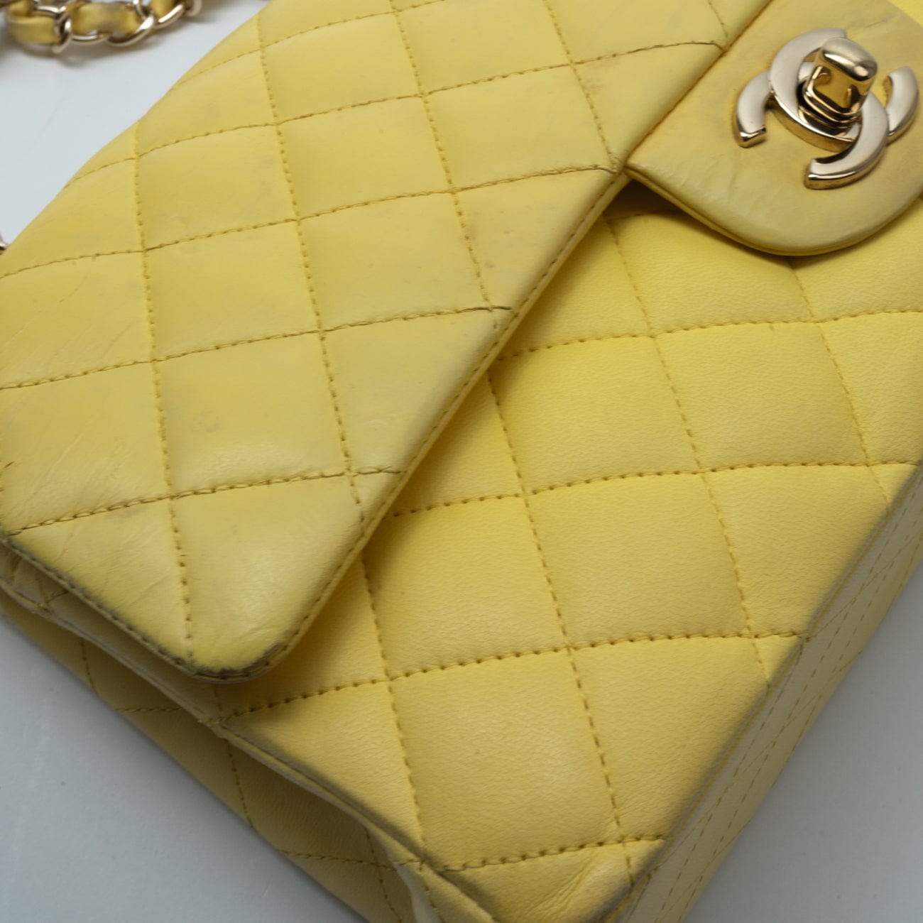 CHANEL Handbag Yellow Lambskin Quilted Double Classic Flap Medium Light Gold Hardware -Knockoff
