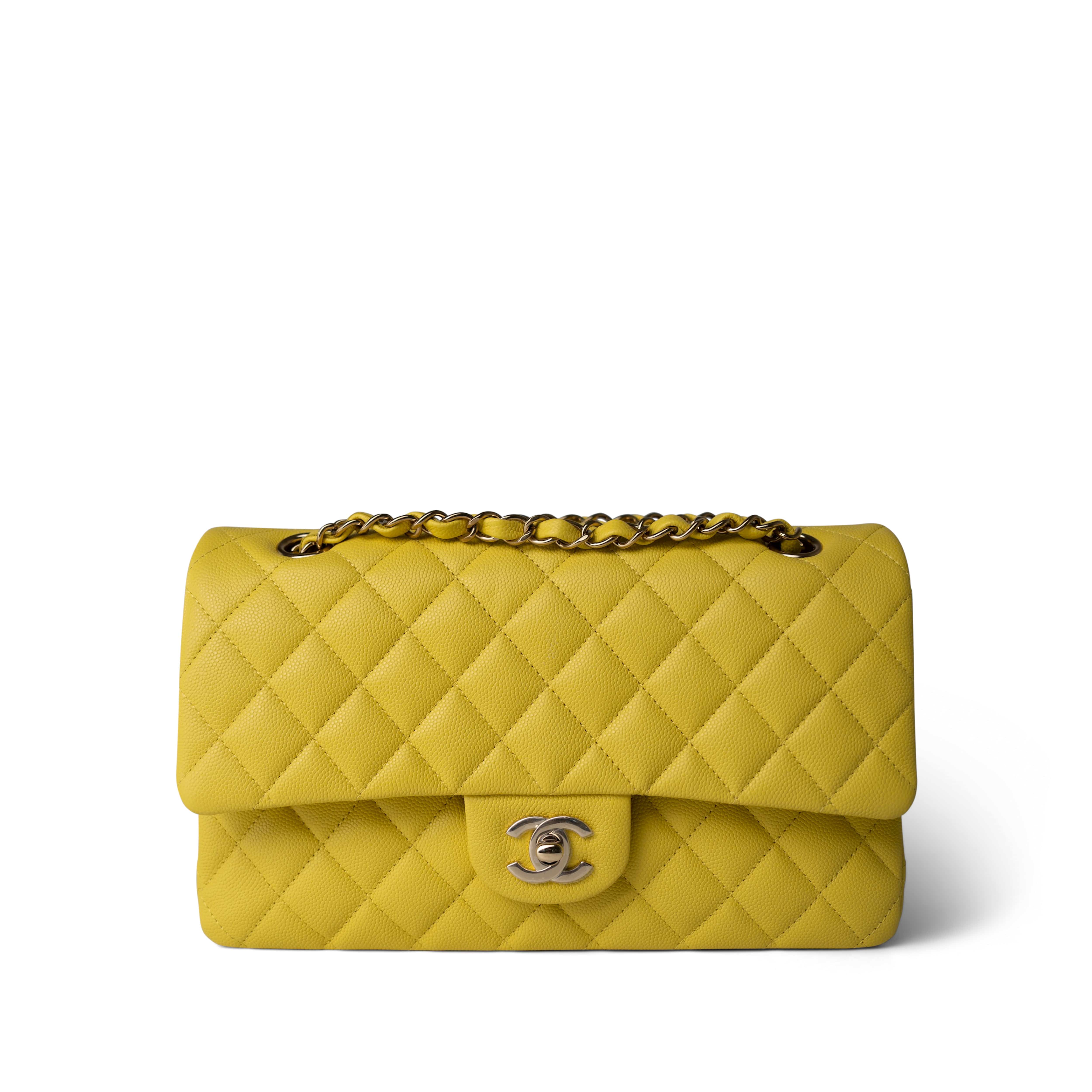 CHANEL Handbag YELLOW Yellow Caviar Quilted Classic Flap Medium Light Gold Hardware -Knockoff
