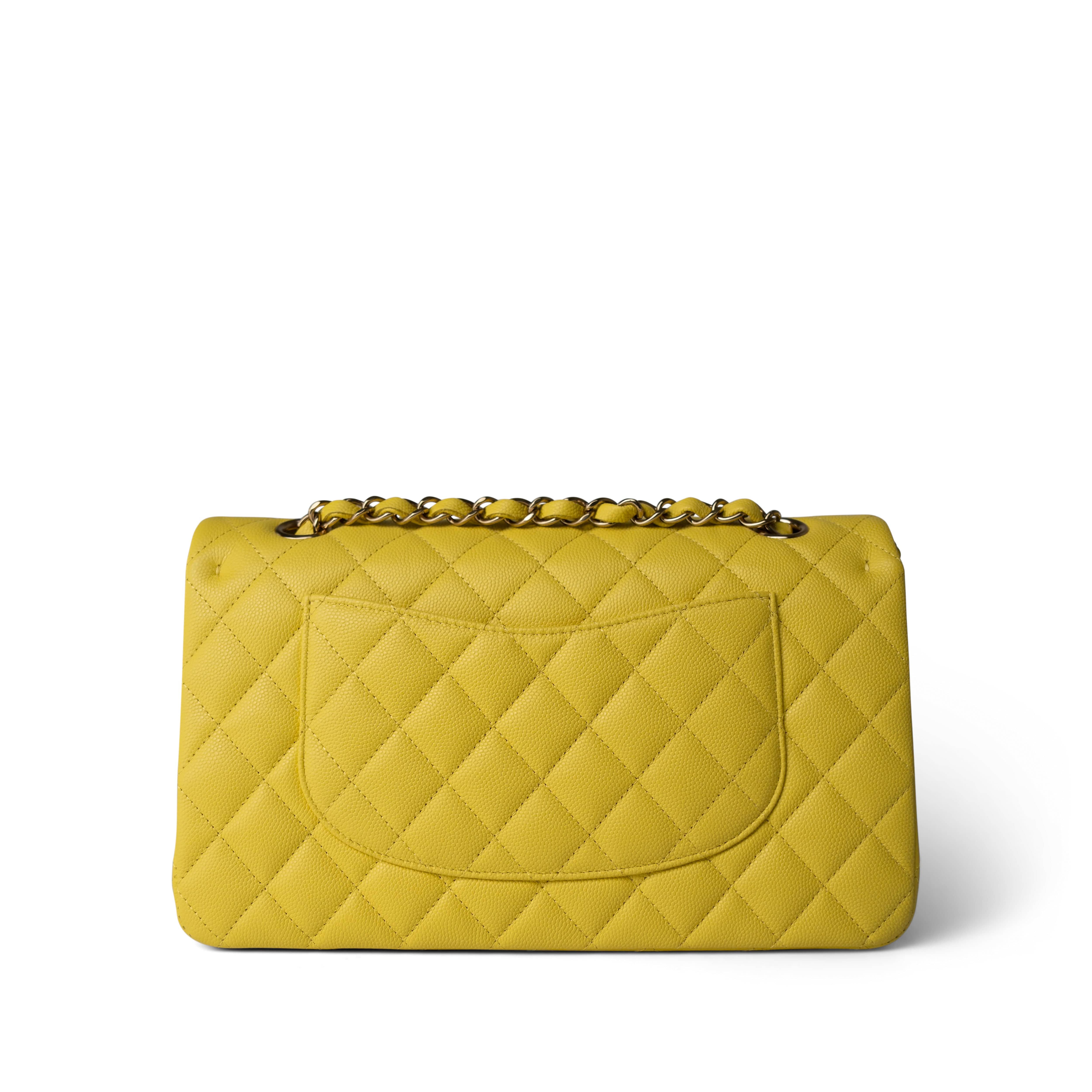 CHANEL Handbag YELLOW Yellow Caviar Quilted Classic Flap Medium Light Gold Hardware -Knockoff
