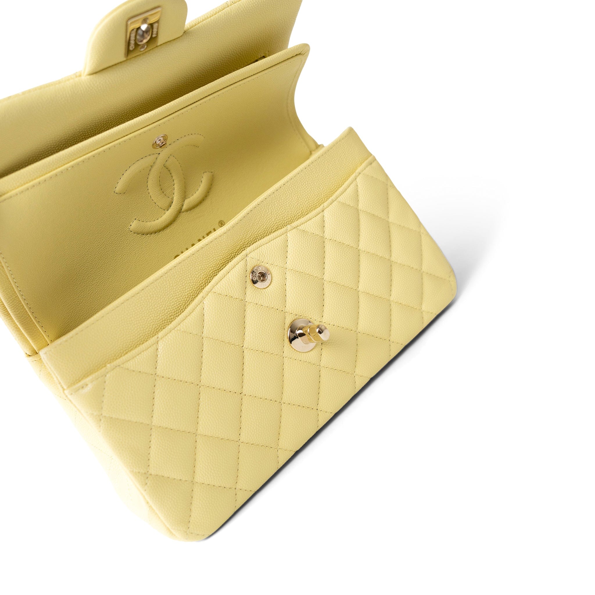 CHANEL Handbag Yellow Yellow Caviar Quilted Classic Flap Small Light Gold Hardware -Knockoff
