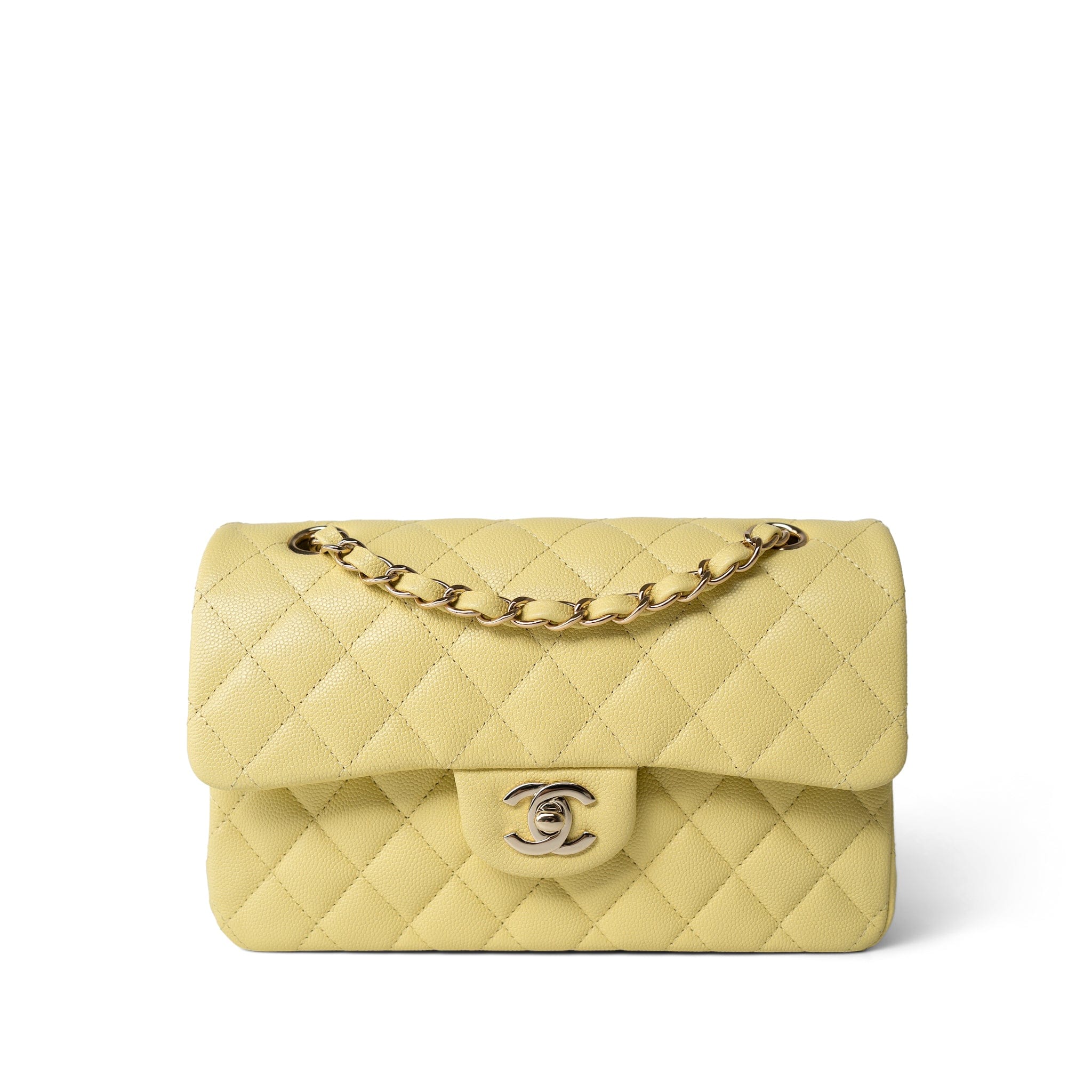 CHANEL Handbag Yellow Yellow Caviar Quilted Classic Flap Small Light Gold Hardware -Knockoff
