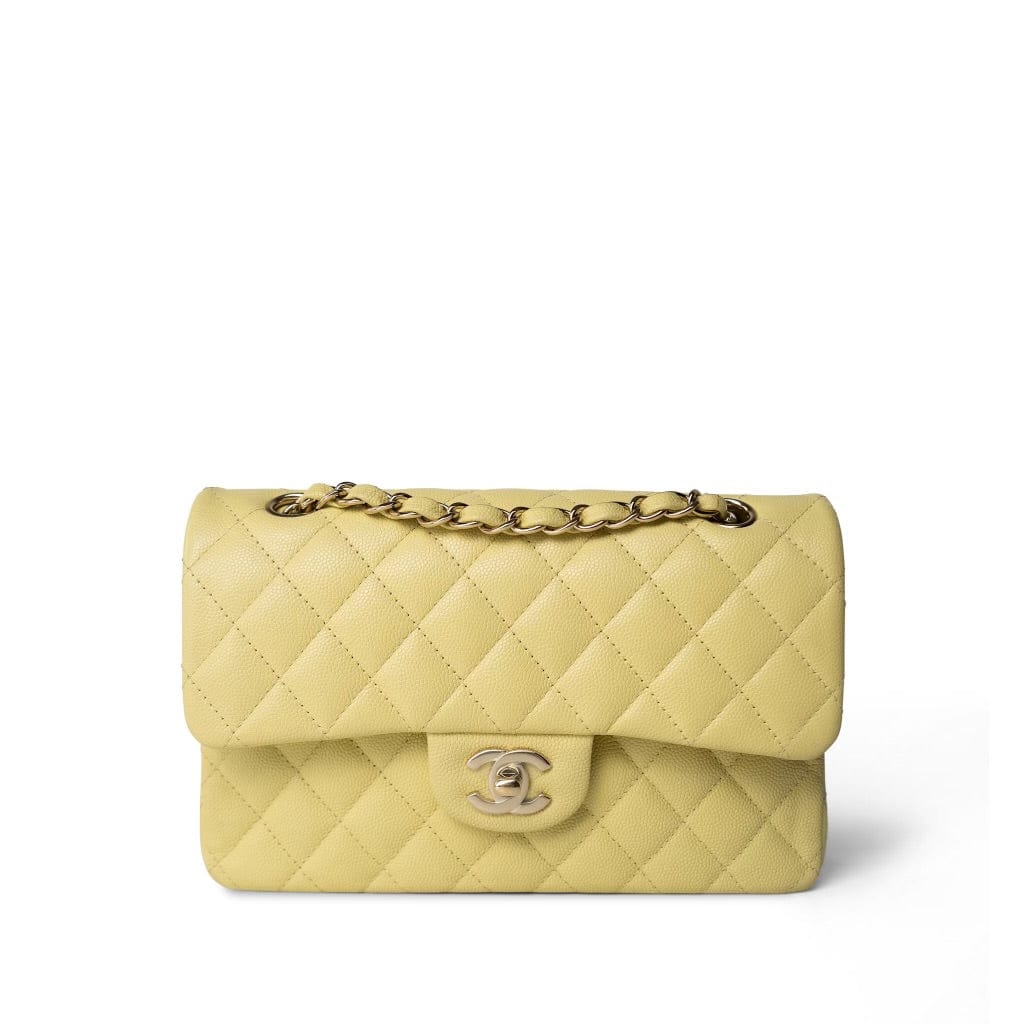 CHANEL Handbag Yellow Yellow Caviar Quilted Classic Flap Small Light Gold Hardware -Knockoff
