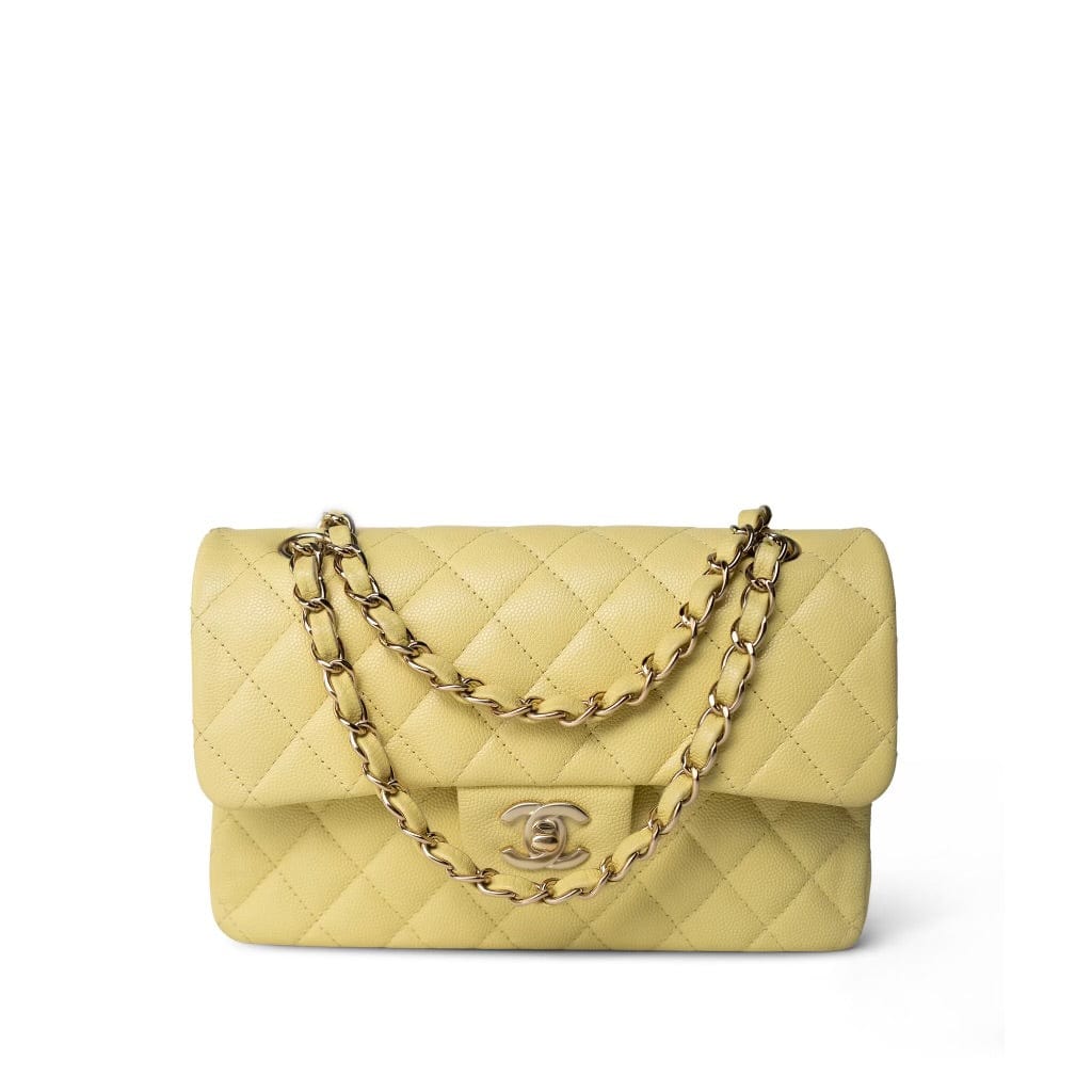 CHANEL Handbag Yellow Yellow Caviar Quilted Classic Flap Small Light Gold Hardware -Knockoff
