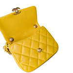 CHANEL Handbag Yellow Yellow Lambskin Quilted Lacquered Metal CC Flap Bag -Knockoff
