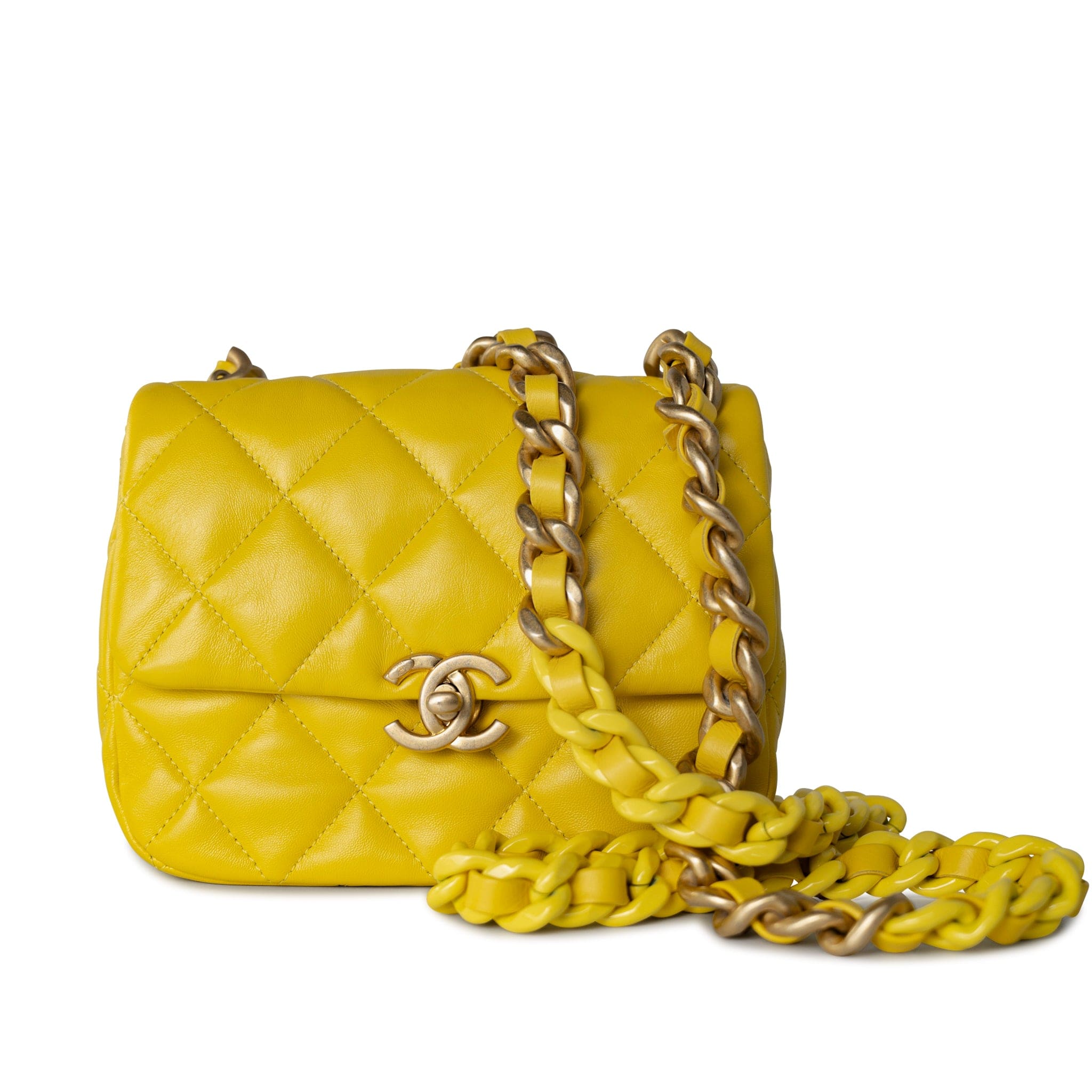 CHANEL Handbag Yellow Yellow Lambskin Quilted Lacquered Metal CC Flap Bag -Knockoff
