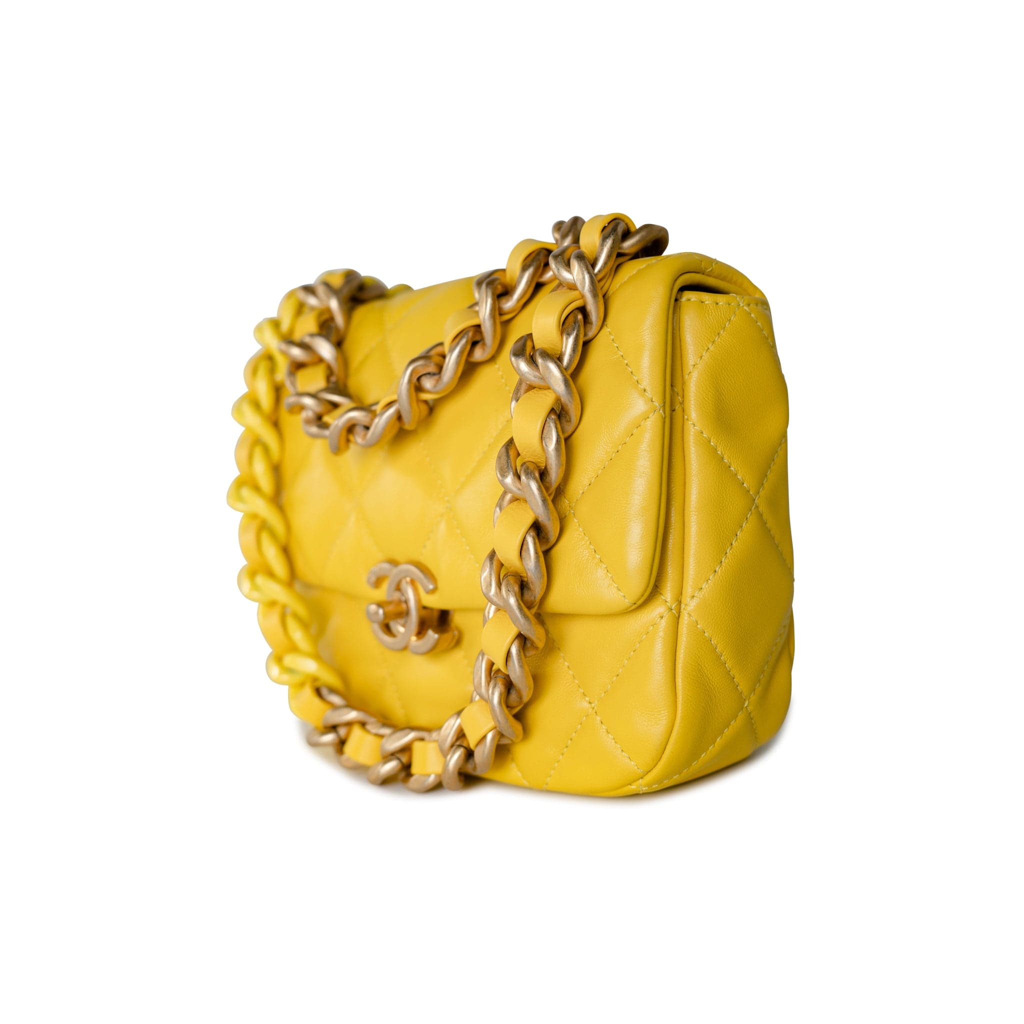 CHANEL Handbag Yellow Yellow Lambskin Quilted Lacquered Metal CC Flap Bag -Knockoff
