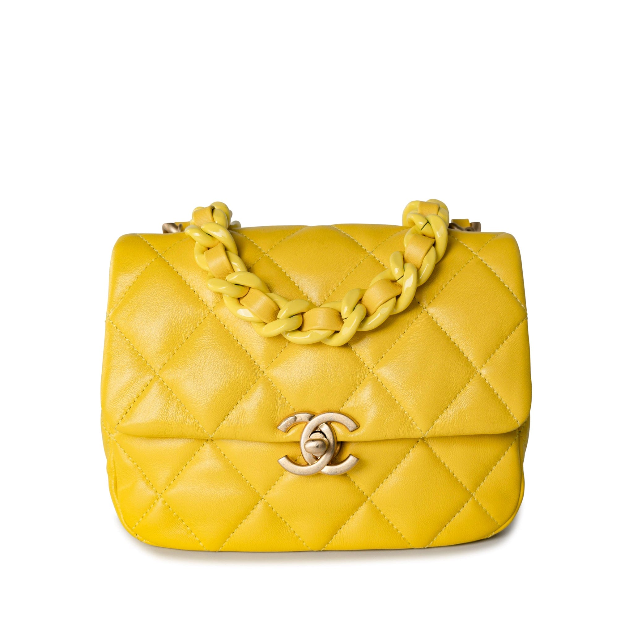 CHANEL Handbag Yellow Yellow Lambskin Quilted Lacquered Metal CC Flap Bag -Knockoff
